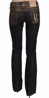 Black Washed Mid Waist Flared Denim Pants Cotton 4