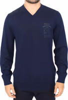 Blue Wool Blend V-neck Pullover Sweater 1