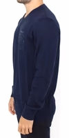 Blue Wool Blend V-neck Pullover Sweater 2