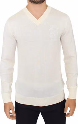 Off White Wool Blend V-neck Pullover Sweater