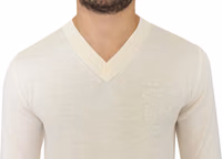 Off White Wool Blend V-neck Pullover Sweater 5