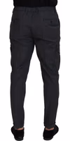 Gray Checked Cargo Trousers Stretch Pants 1