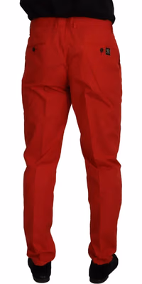 Red Cotton Slim Fit Trousers Chinos Pants