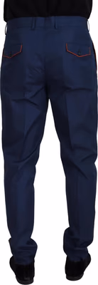 Blue Cotton Silk Trousers Chinos Pants