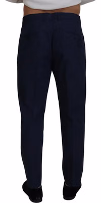 Blue Cotton Slim Trousers Chinos Pants
