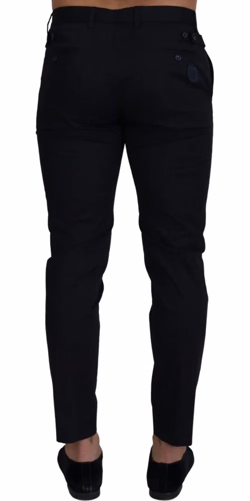 Blue Stretch Cotton Slim Trousers Chinos Pants