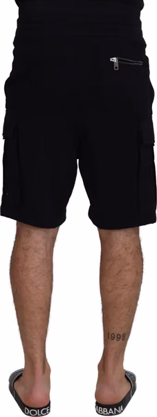 Black Cotton Bermuda Cargo Shorts