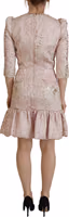Pink Jaquard 3/4 Sleeve Sheath Midi Dress 3