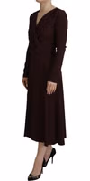 Brown Wrap Long Sleeve Midi Stretch Dress 2