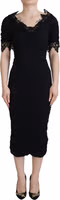 Black Sheath Midi Bodycon Lace Silk Dress 1