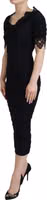 Black Sheath Midi Bodycon Lace Silk Dress 2