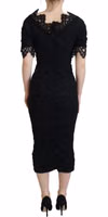 Black Sheath Midi Bodycon Lace Silk Dress 3
