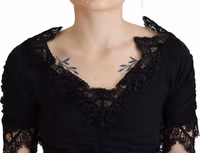 Black Sheath Midi Bodycon Lace Silk Dress 4