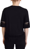 Black T-shirt Blouse Tassle Cotton Blouse 1