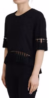Black T-shirt Blouse Tassle Cotton Blouse 4