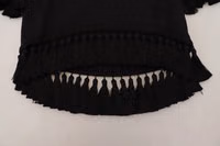 Black T-shirt Blouse Tassle Cotton Blouse 5