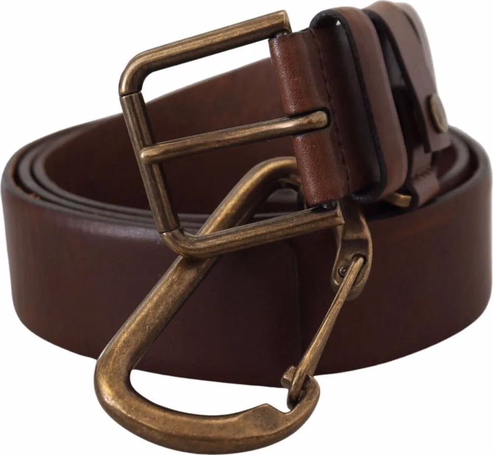 Brown Leather Gold Metal Buckle Carabiner Belt