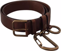 Brown Leather Gold Metal Buckle Carabiner Belt 2