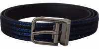 Blue Jacquard Stripe Silver Buckle Belt 1