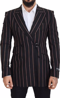 Dark Gray Stripes Viscose Double Breasted Blazer