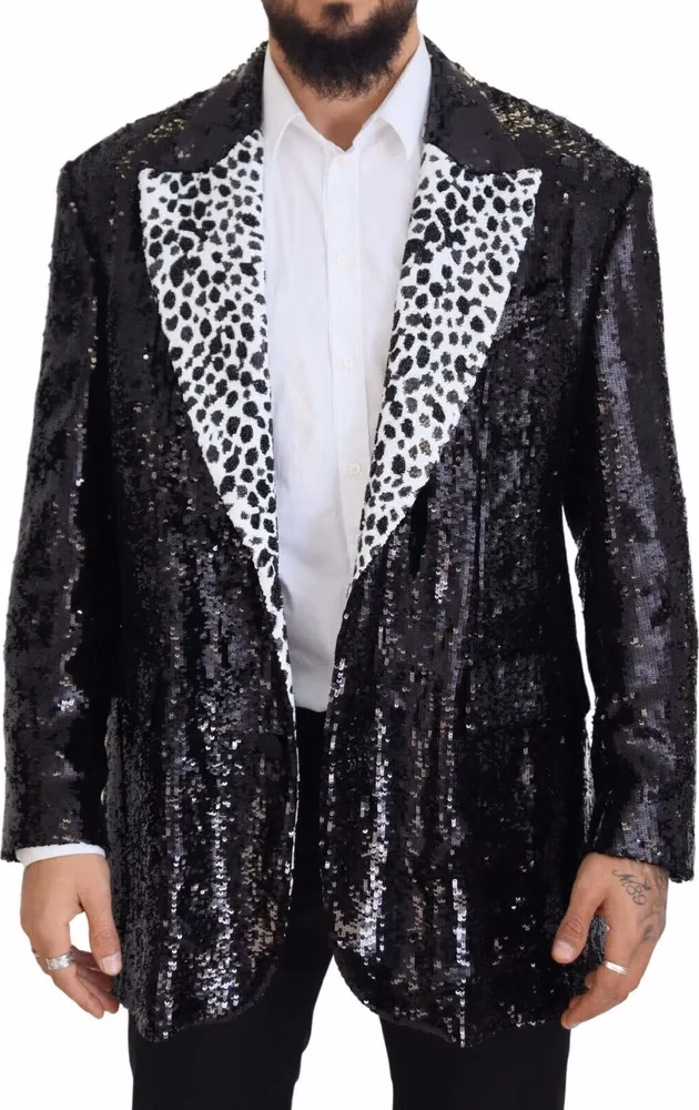 Black Sequined Cow Pattern Nylon Blazer