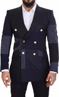 Blue Wool Patchwork Double Breasted Blazer 1