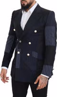 Blue Wool Patchwork Double Breasted Blazer 2