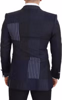 Blue Wool Patchwork Double Breasted Blazer 3
