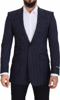 Dark Blue Stripe Wool Single Breasted Blazer 1