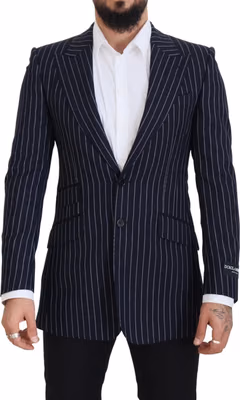 Dark Blue Stripe Wool Single Breasted Blazer