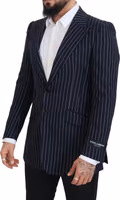 Dark Blue Stripe Wool Single Breasted Blazer 2