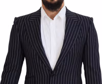 Dark Blue Stripe Wool Single Breasted Blazer 4