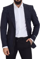 Dark Blue Stripe Wool Single Breasted Blazer 5