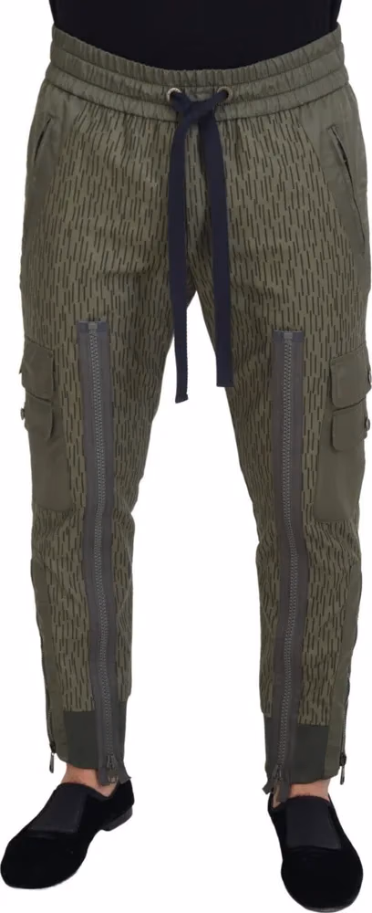 Green Striped Cargo Zipper Leg Men Trouser Pants