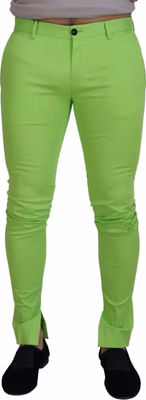 Light Green Cotton Skinny Men Trousers Pants