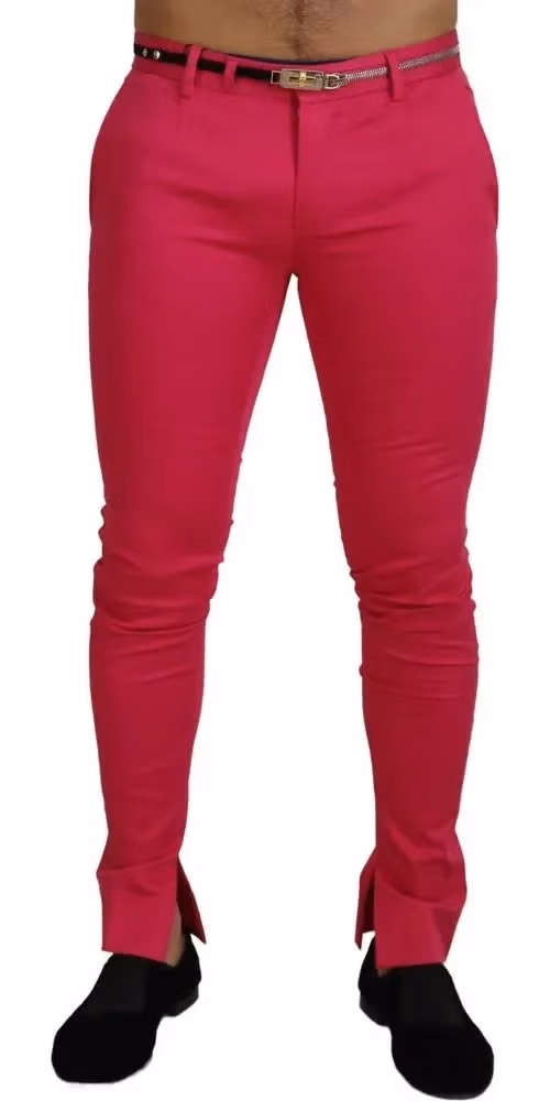 Pink Zipper Buckle Waist Trousers Pants