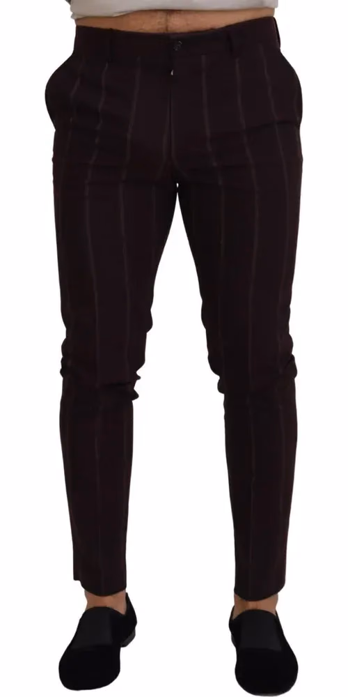 Brown Striped Men Trousers Cotton Pants