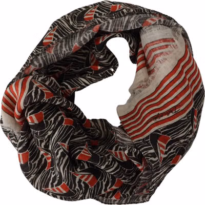 Black Red Linen Sailboat Stripe Print Shawl Scarf