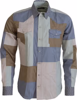 Multicolor Cotton Patchwork Slim Shirt 5