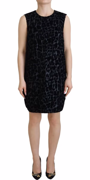 Black Leopard Shift Mini Polyester Dress