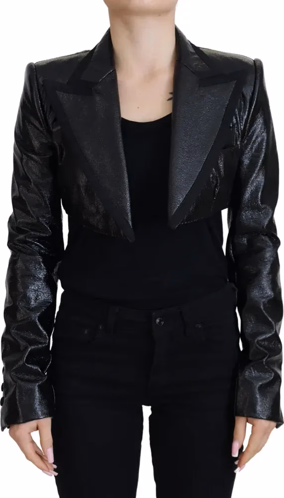 Black Long Sleeves Crop Blazer Cotton Jacket
