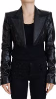 Black Long Sleeves Crop Blazer Cotton Jacket 1