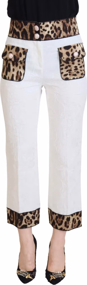 White Leopard Print High Waist Pants