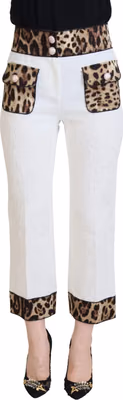 White Leopard Print High Waist Pants