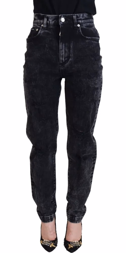 Black Washed Cotton High Waist Denim Jeans
