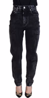 Black Washed Cotton High Waist Denim Jeans 1
