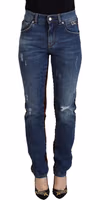 Blue Checkered Back Skinny Denim Jeans 1