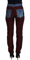 Blue Checkered Back Skinny Denim Jeans 3