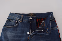 Blue Checkered Back Skinny Denim Jeans 4