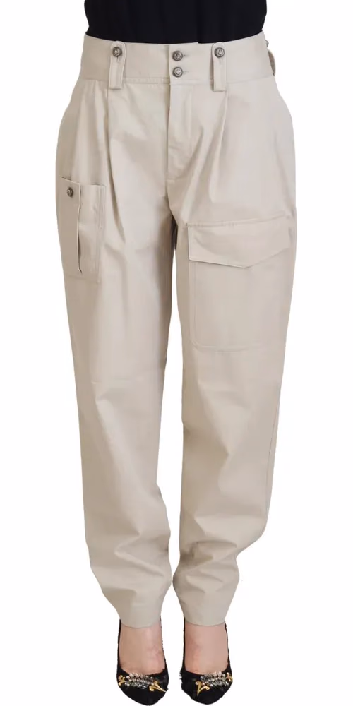 Beige Cotton Women Cargo Pants